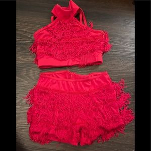 Sassy Red Jazz Dance Competition fringe costume